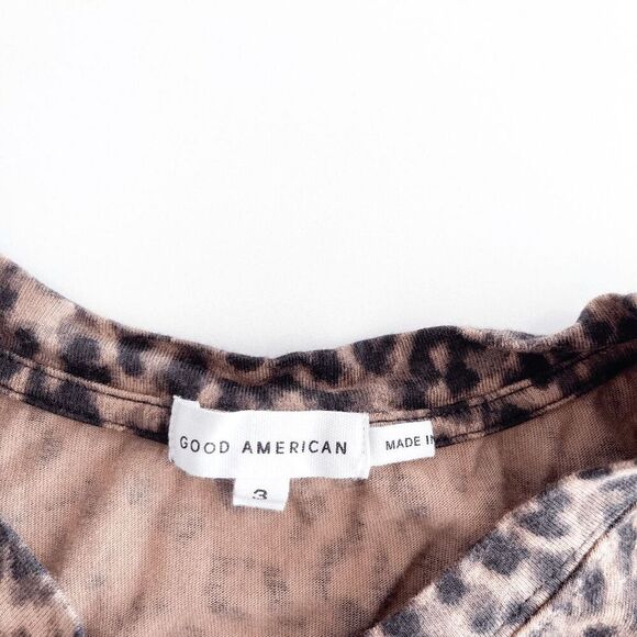 Good American Womens Cotton Blend Leopard Print Short Sleeve Blouse Brown Size 3 - Picture 7 of 7